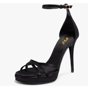 FYS Black Platform Open Toe Sandals Ankle Strap High Heels Party Shoes